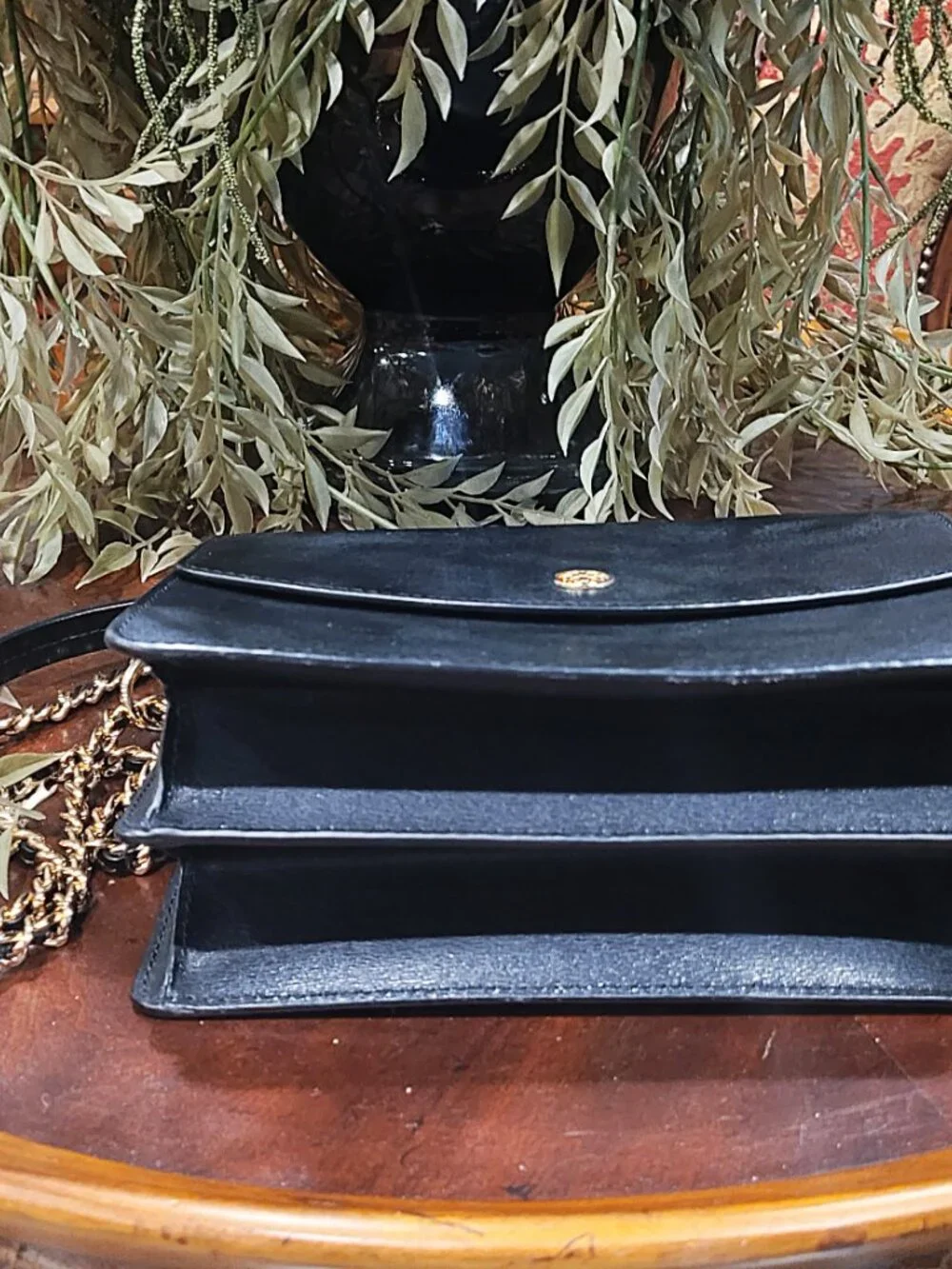 Tory Burch Black Robinson Mini Convertible Shoulder Purse Leather Gold Chain